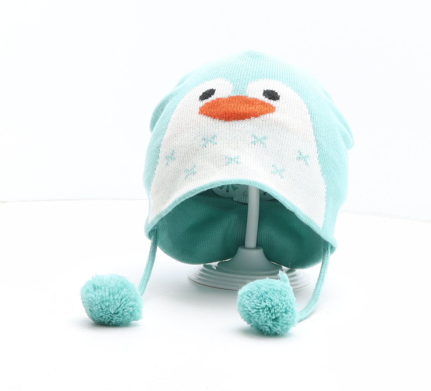 Preworn Girls Green Acrylic Winter Hat One Size - Penguin Detail