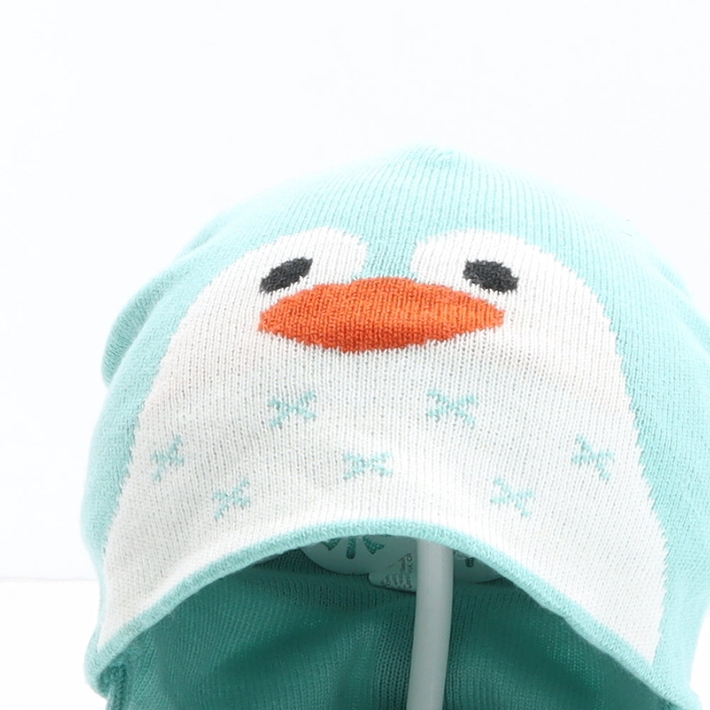 Preworn Girls Green Acrylic Winter Hat One Size - Penguin Detail