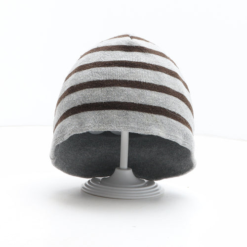 H&M Boys Grey Striped Cotton Beanie One Size - UK Size 3-6 Years