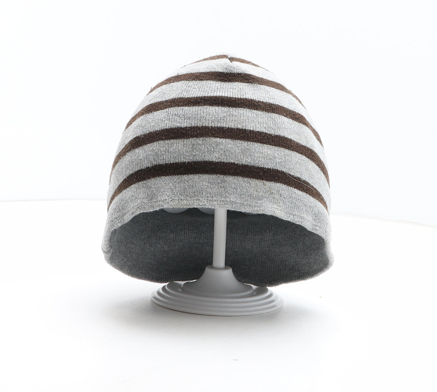H&M Boys Grey Striped Cotton Beanie One Size - UK Size 3-6 Years