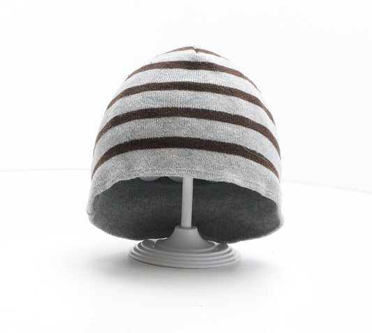 H&M Boys Grey Striped Cotton Beanie One Size - UK Size 3-6 Years