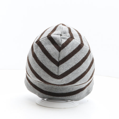 H&M Boys Grey Striped Cotton Beanie One Size - UK Size 3-6 Years