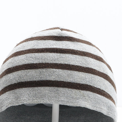H&M Boys Grey Striped Cotton Beanie One Size - UK Size 3-6 Years