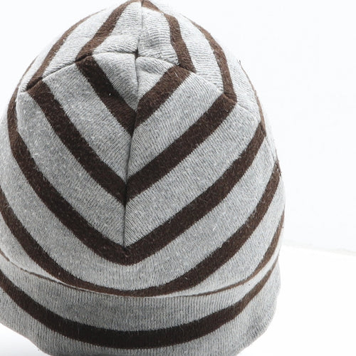 H&M Boys Grey Striped Cotton Beanie One Size - UK Size 3-6 Years