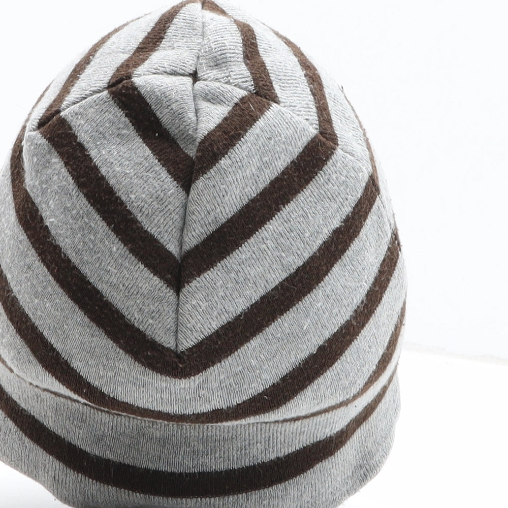 H&M Boys Grey Striped Cotton Beanie One Size - UK Size 3-6 Years