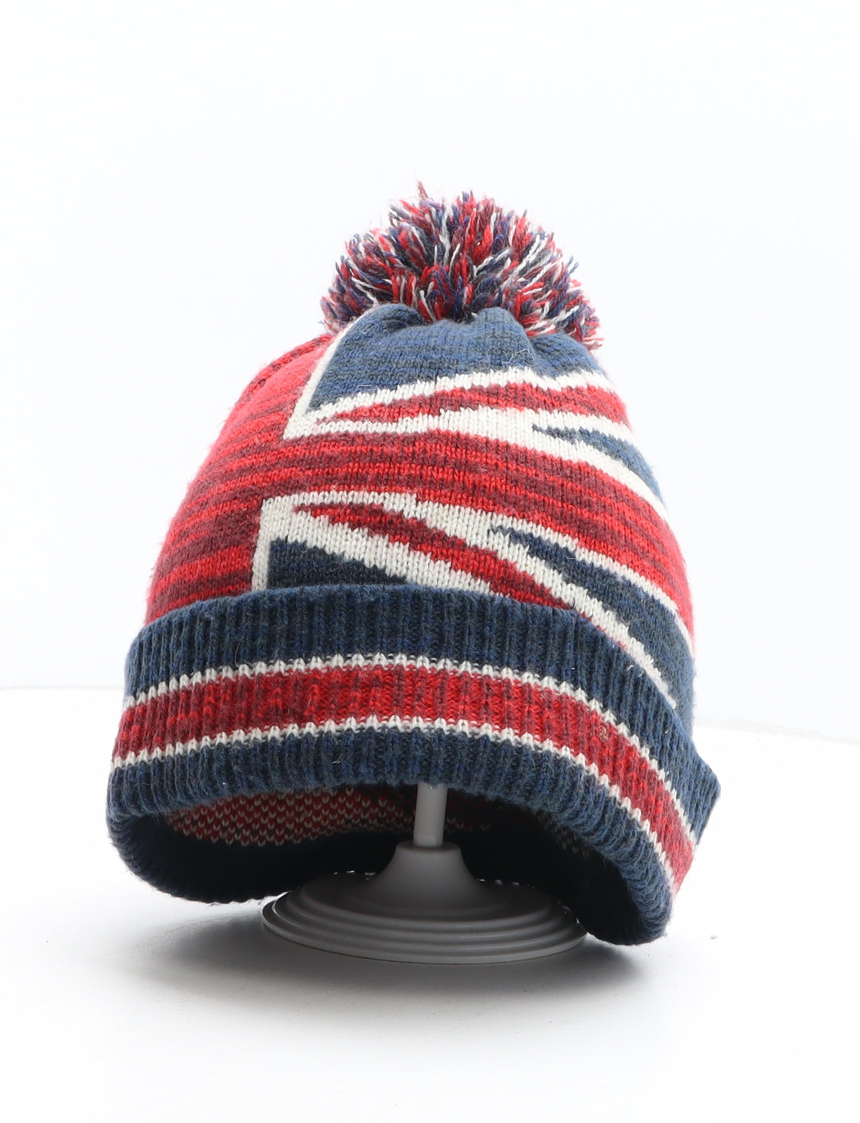 Preworn Womens Blue Geometric Acrylic Bobble Hat One Size - Union Jack