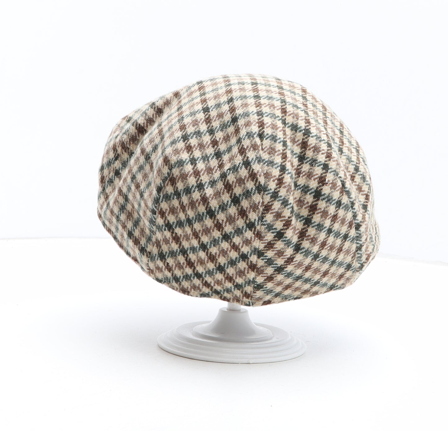 St Michael Mens Beige Plaid Wool Peaked Cap Size 7 1/8