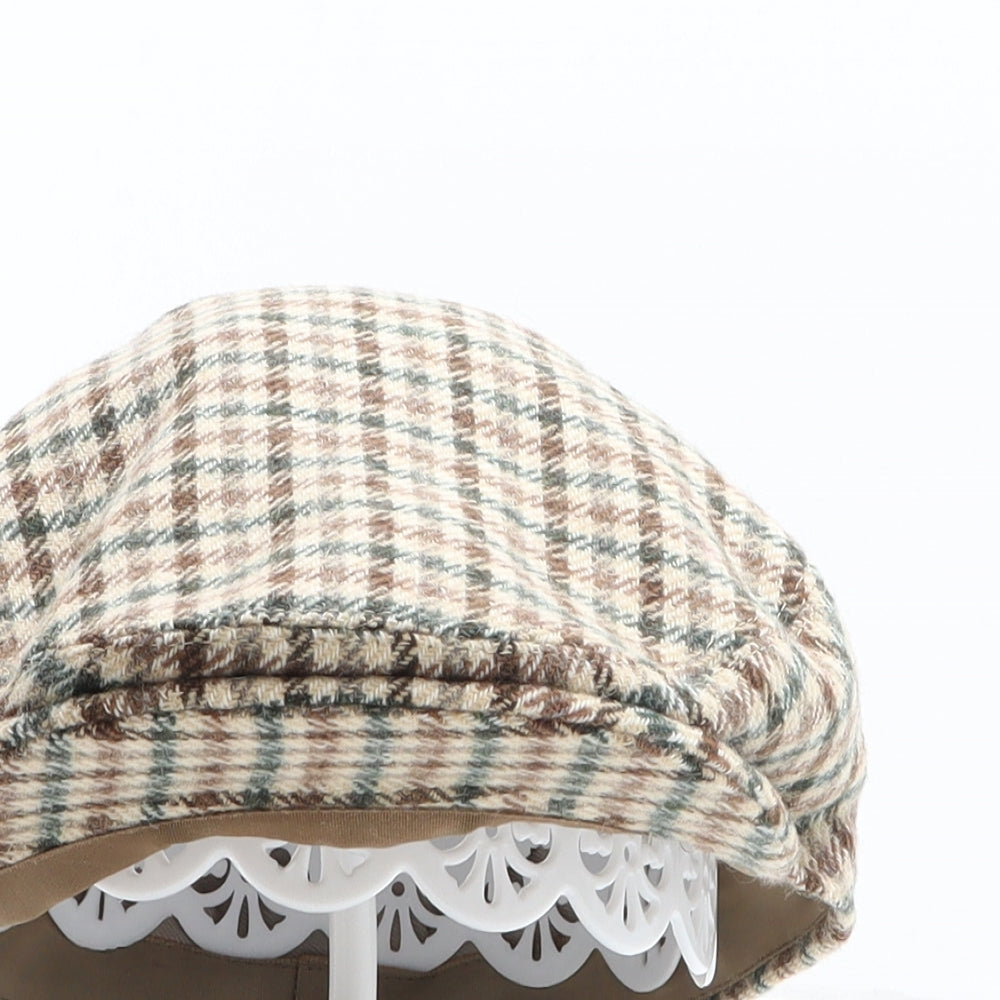 St Michael Mens Beige Plaid Wool Peaked Cap Size 7 1/8