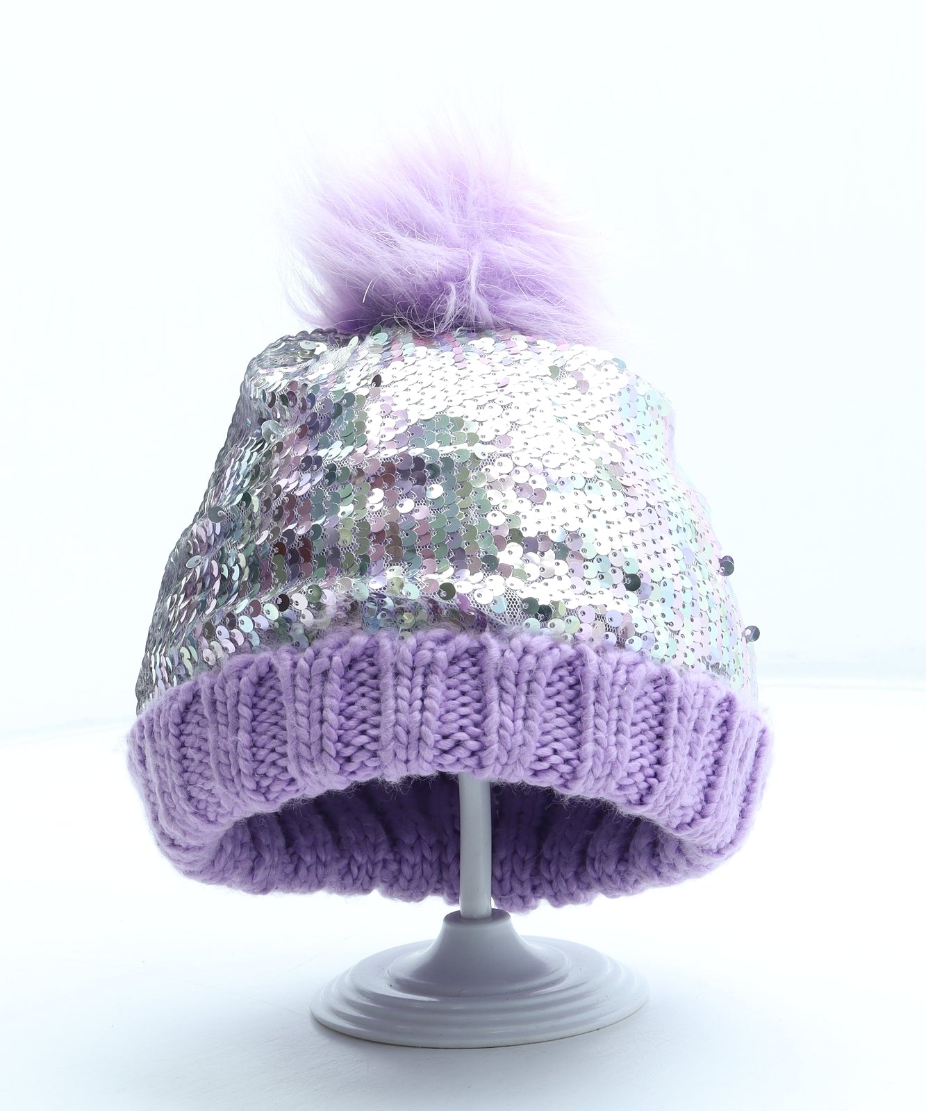 F&F Girls Purple Acrylic Bobble Hat One Size