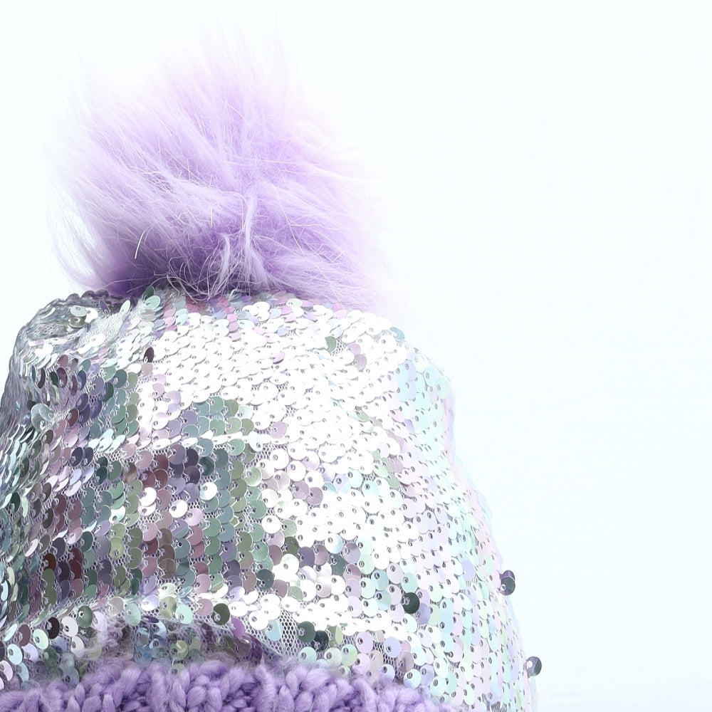 F&F Girls Purple Acrylic Bobble Hat One Size