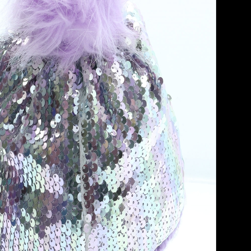 F&F Girls Purple Acrylic Bobble Hat One Size