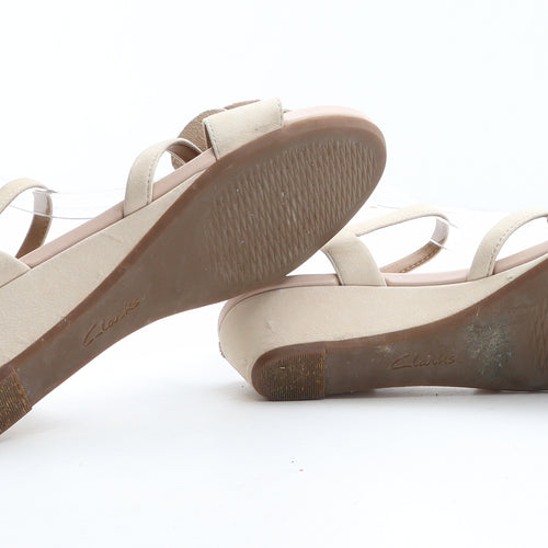 Clarks Womens Beige Suede Strappy Heel UK - Flower Detail