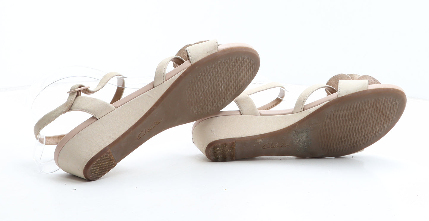Clarks Womens Beige Suede Strappy Heel UK - Flower Detail