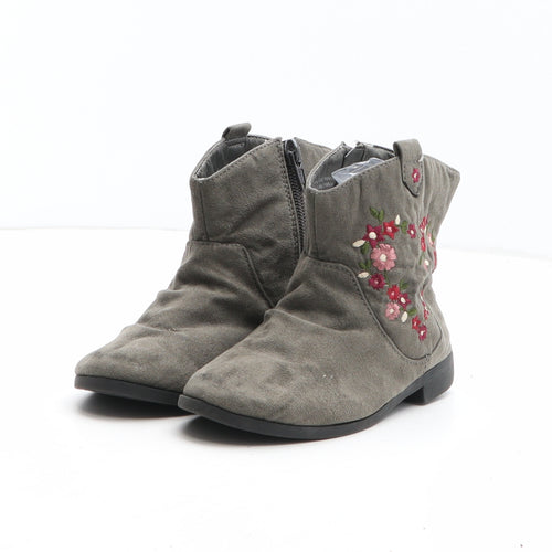 Primark Girls Grey Floral Synthetic Bootie Boot UK 8
