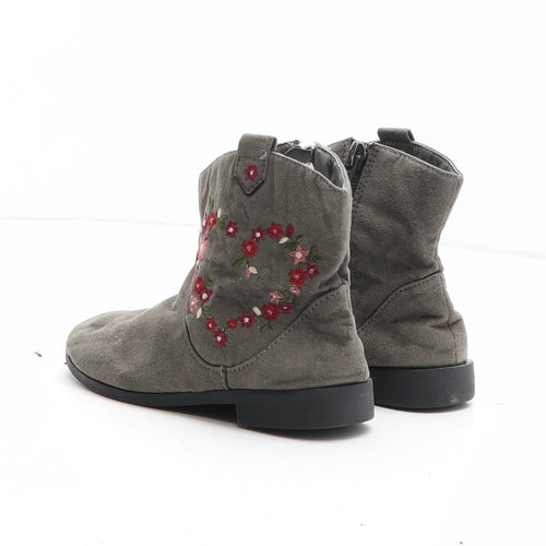 Primark Girls Grey Floral Synthetic Bootie Boot UK 8