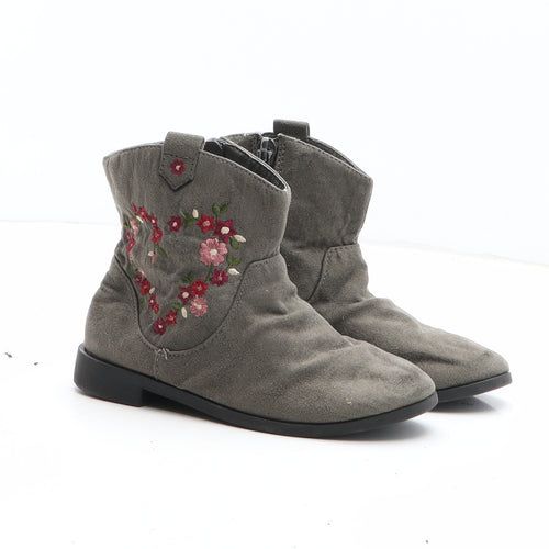 Primark Girls Grey Floral Synthetic Bootie Boot UK 8