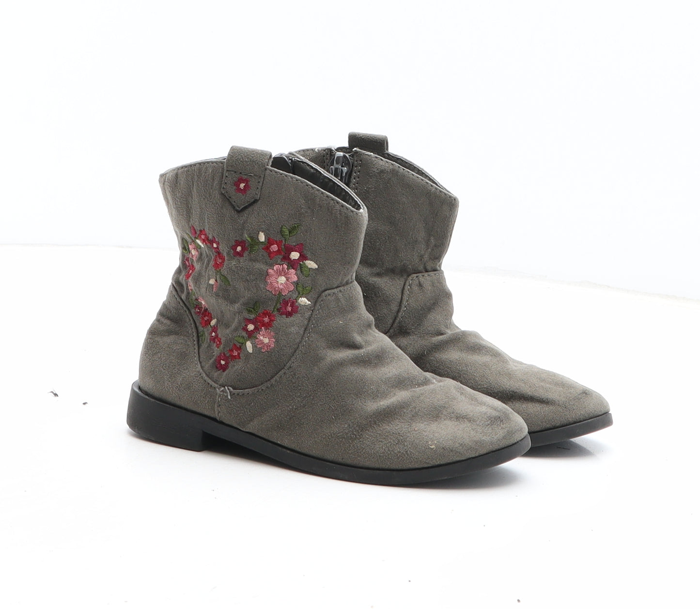 Primark Girls Grey Floral Synthetic Bootie Boot UK 8