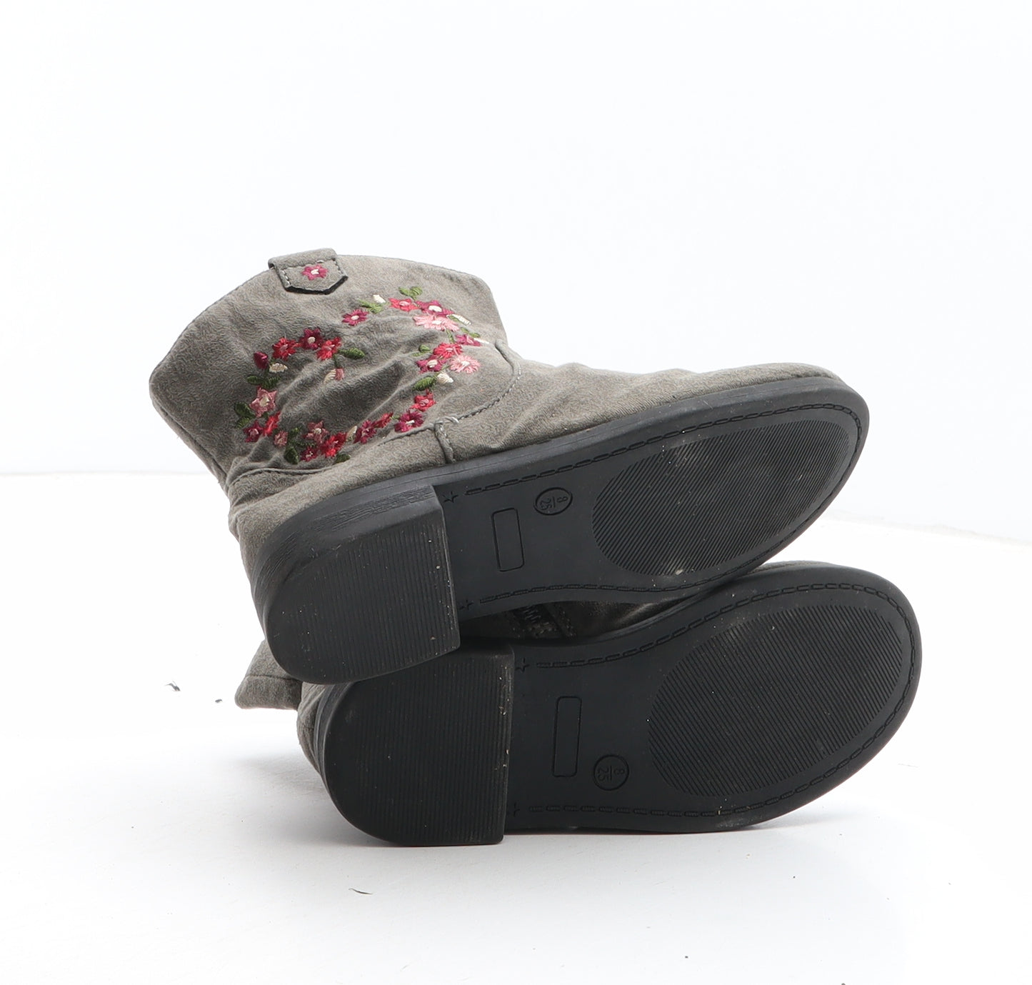 Primark Girls Grey Floral Synthetic Bootie Boot UK 8