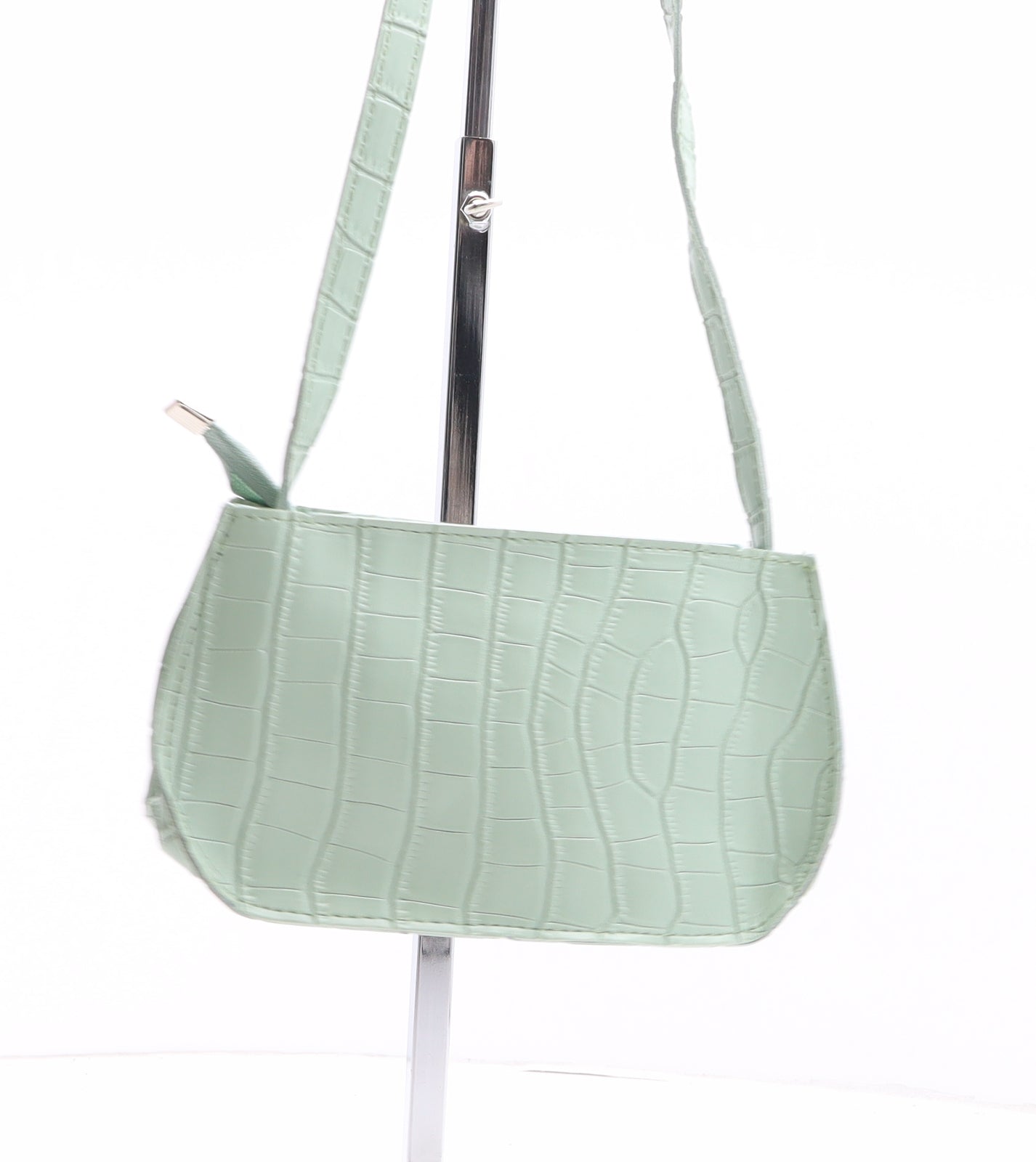 Preworn Womens Green Polyurethane Shoulder Bag Size Mini - Croc Texture