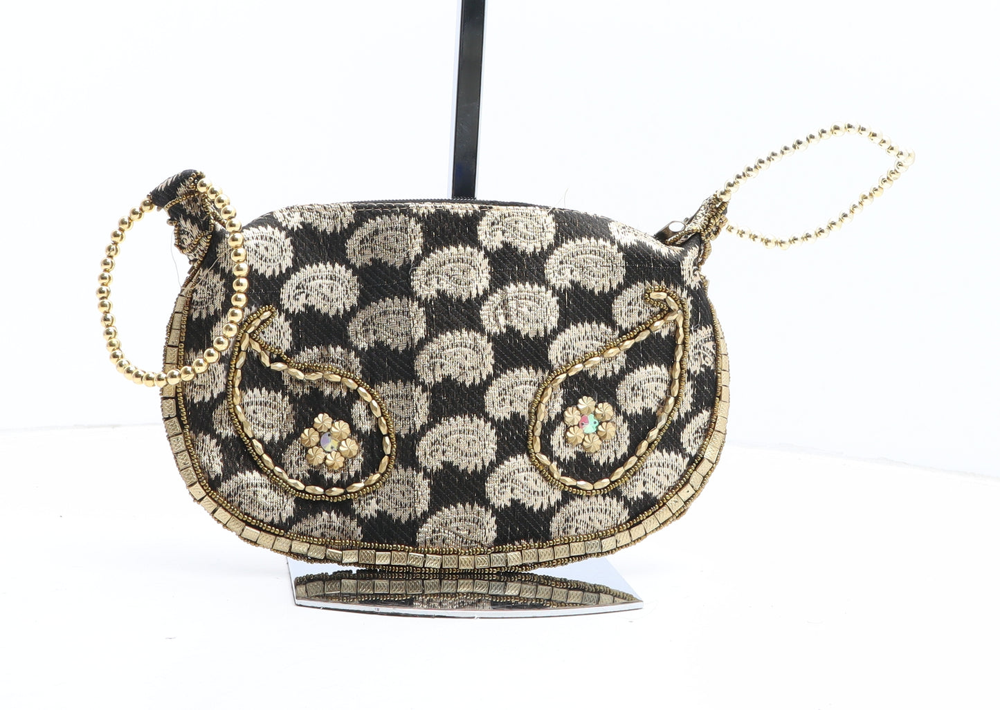 Preworn Womens Black Paisley Polyester Clutch Size Small