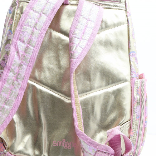 Smiggle Girls Gold Geometric Polyurethane Backpack Size Large Zip