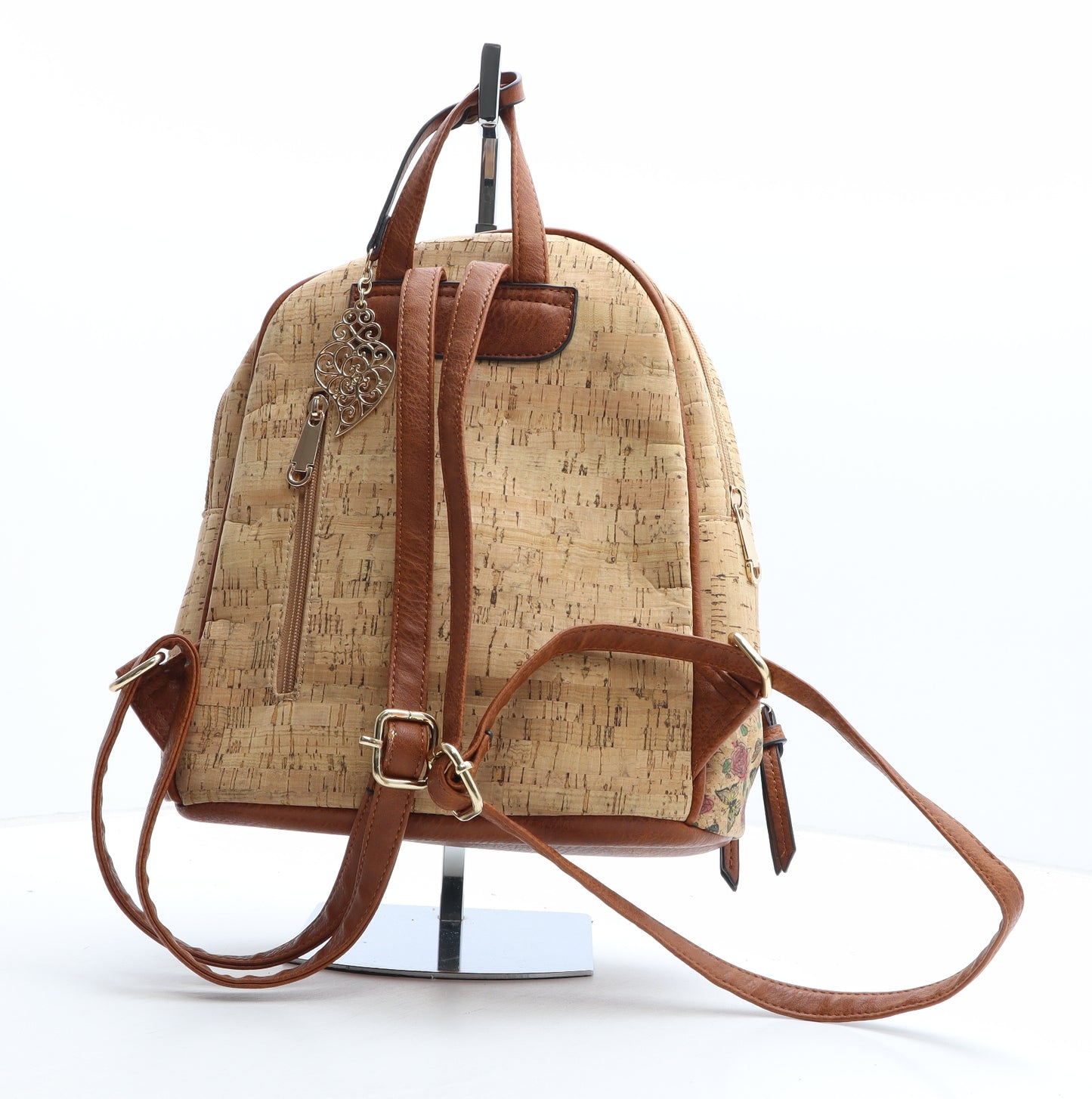 Preworn Womens Beige Floral Polyurethane Backpack Size Small - Butterfly Pattern