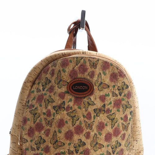 Preworn Womens Beige Floral Polyurethane Backpack Size Small - Butterfly Pattern