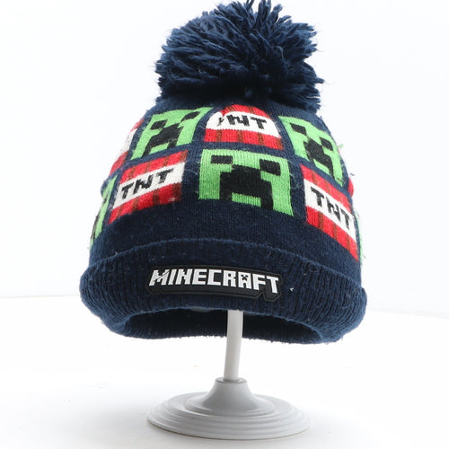 Minecraft Boys Blue Geometric Acrylic Bobble Hat One Size