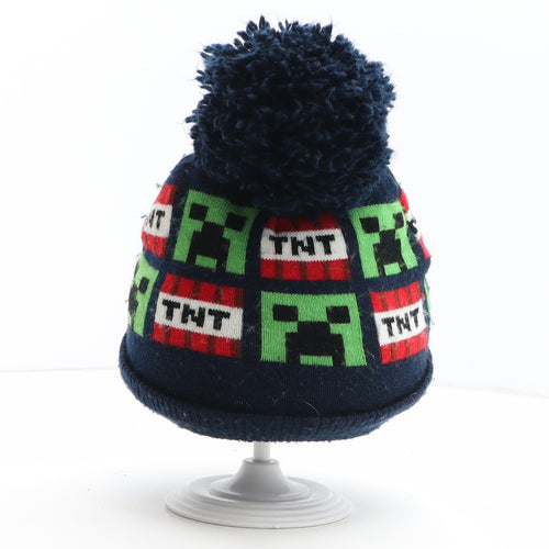 Minecraft Boys Blue Geometric Acrylic Bobble Hat One Size