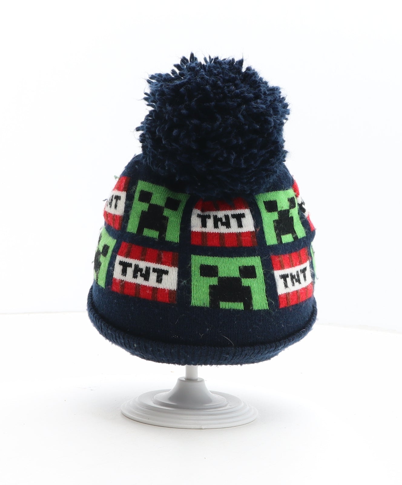 Minecraft Boys Blue Geometric Acrylic Bobble Hat One Size