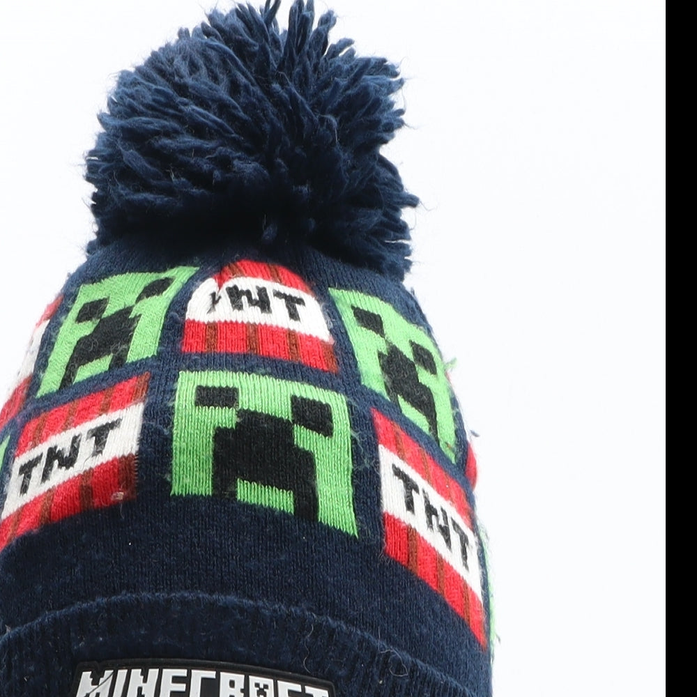 Minecraft Boys Blue Geometric Acrylic Bobble Hat One Size