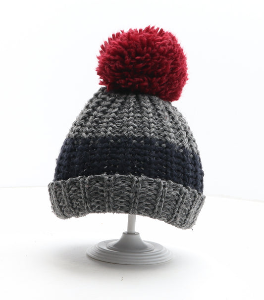 NEXT Boys Grey Colourblock Acrylic Bobble Hat One Size - UK Size 5-6 Years