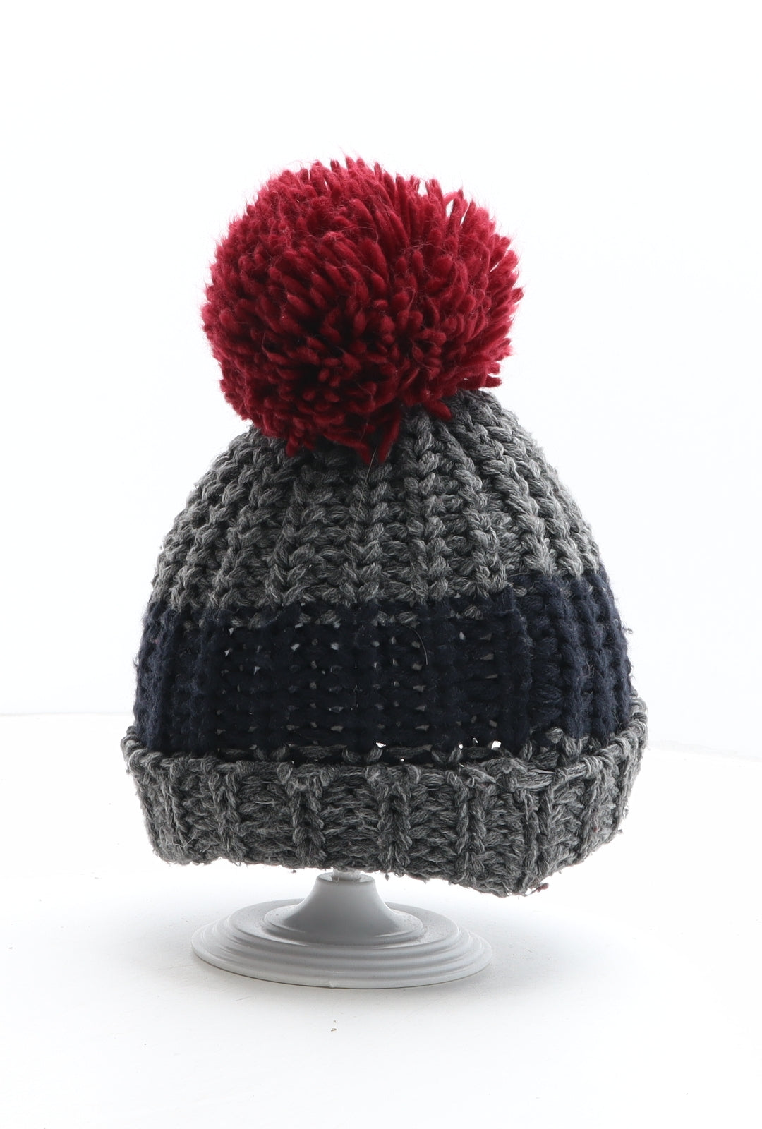 NEXT Boys Grey Colourblock Acrylic Bobble Hat One Size - UK Size 5-6 Years