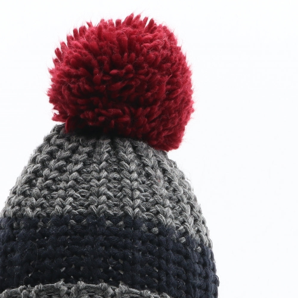 NEXT Boys Grey Colourblock Acrylic Bobble Hat One Size - UK Size 5-6 Years