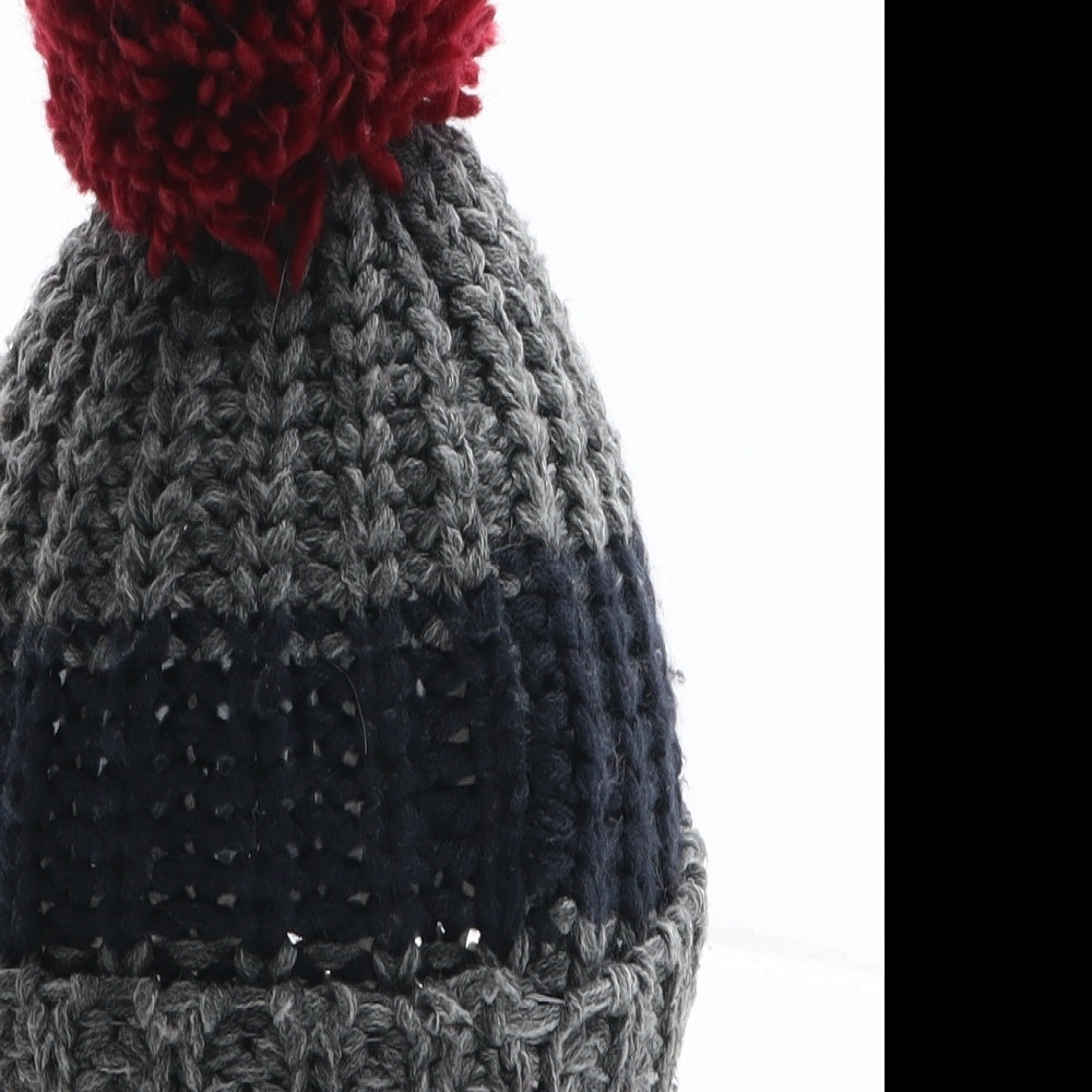 NEXT Boys Grey Colourblock Acrylic Bobble Hat One Size - UK Size 5-6 Years