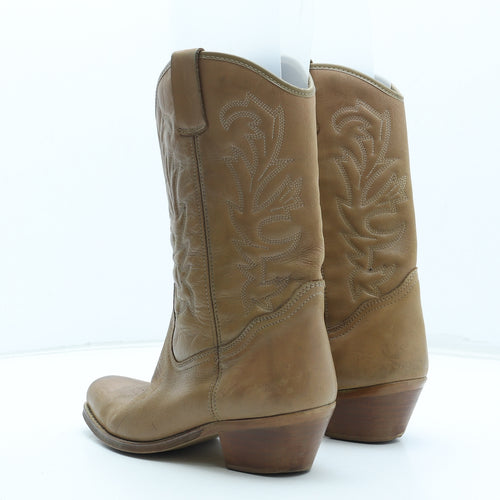 Preworn Womens Beige Geometric Leather Cowboy Boot UK