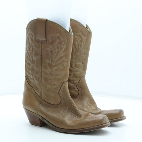 Preworn Womens Beige Geometric Leather Cowboy Boot UK