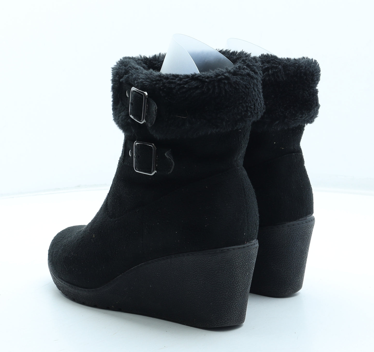 Preworn Womens Black Polyester Bootie Boot UK - Wide Fit