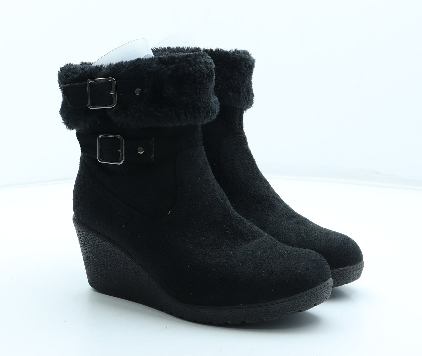 Preworn Womens Black Polyester Bootie Boot UK - Wide Fit