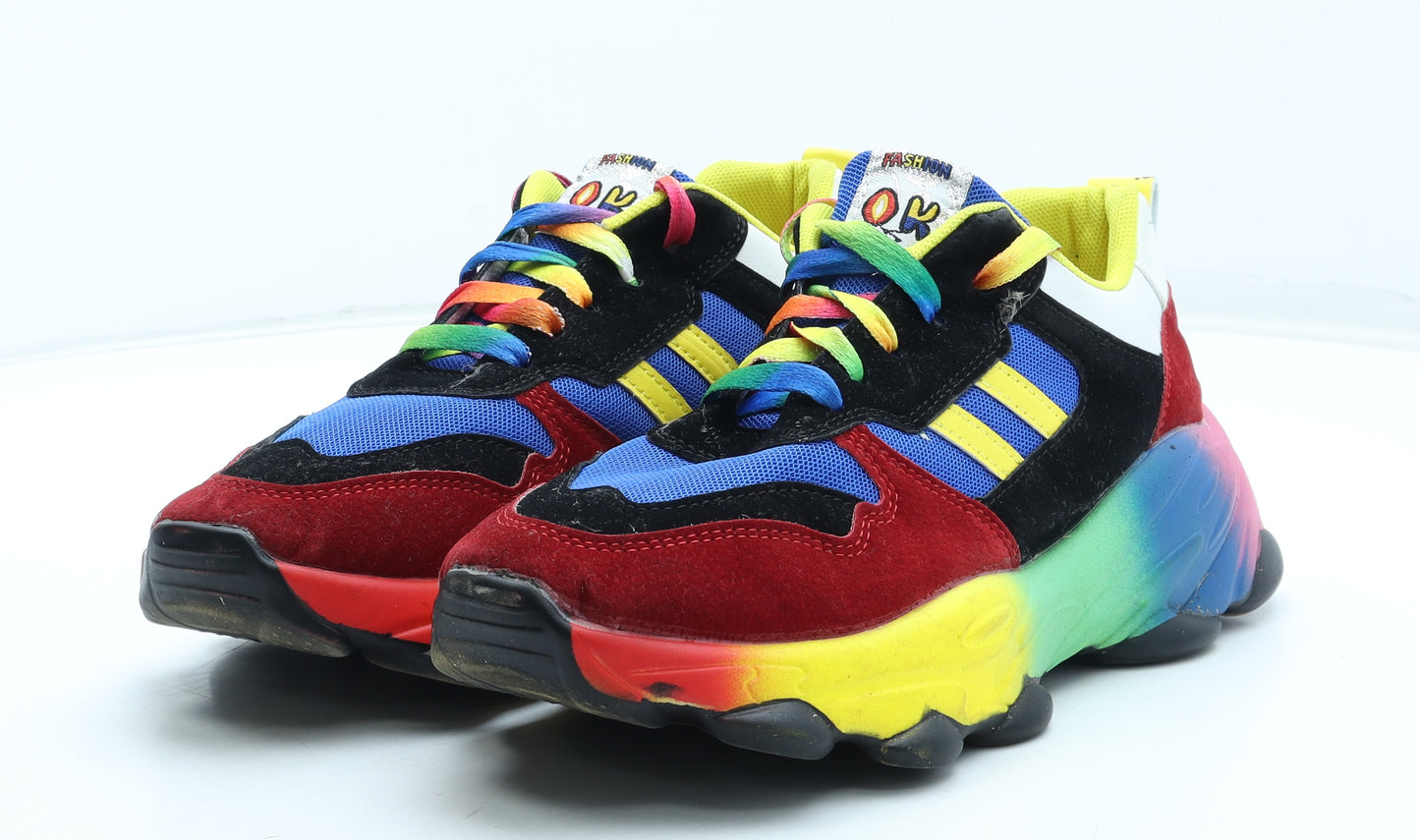 Fashion OK Womens Multicoloured Colourblock Polyester Trainer UK - Estimated UK Size 6