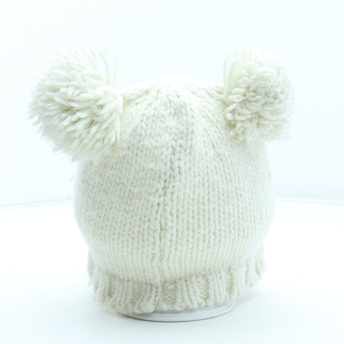 Preworn Womens White Acrylic Bobble Hat One Size - Heart Pattern