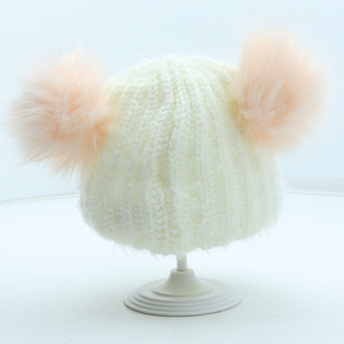 Primark Girls White Acrylic Bobble Hat One Size