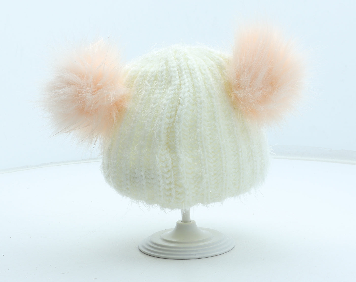 Primark Girls White Acrylic Bobble Hat One Size