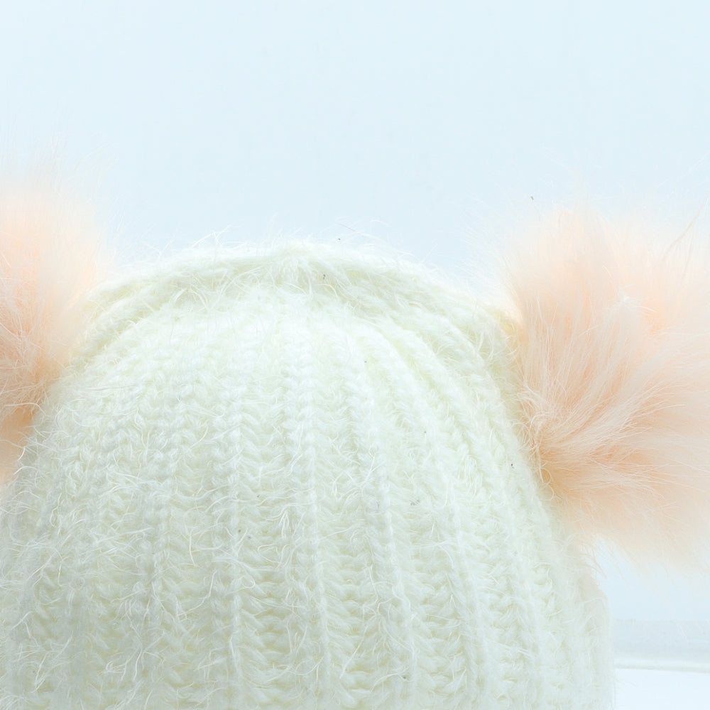 Primark Girls White Acrylic Bobble Hat One Size
