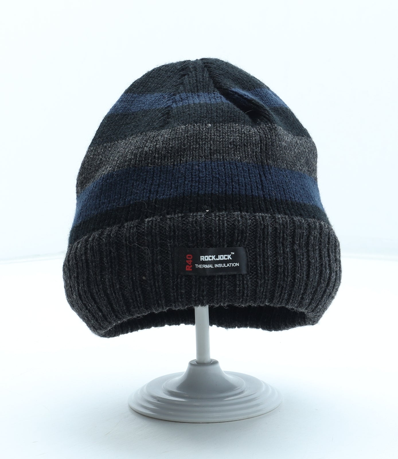 Rock Jock Mens Black Striped Acrylic Beanie One Size