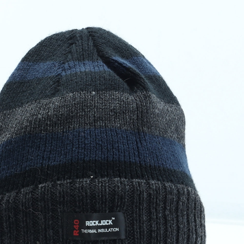 Rock Jock Mens Black Striped Acrylic Beanie One Size