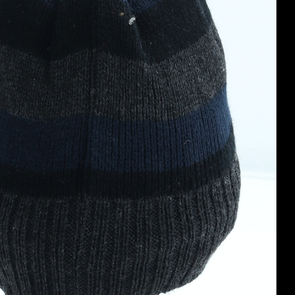 Rock Jock Mens Black Striped Acrylic Beanie One Size