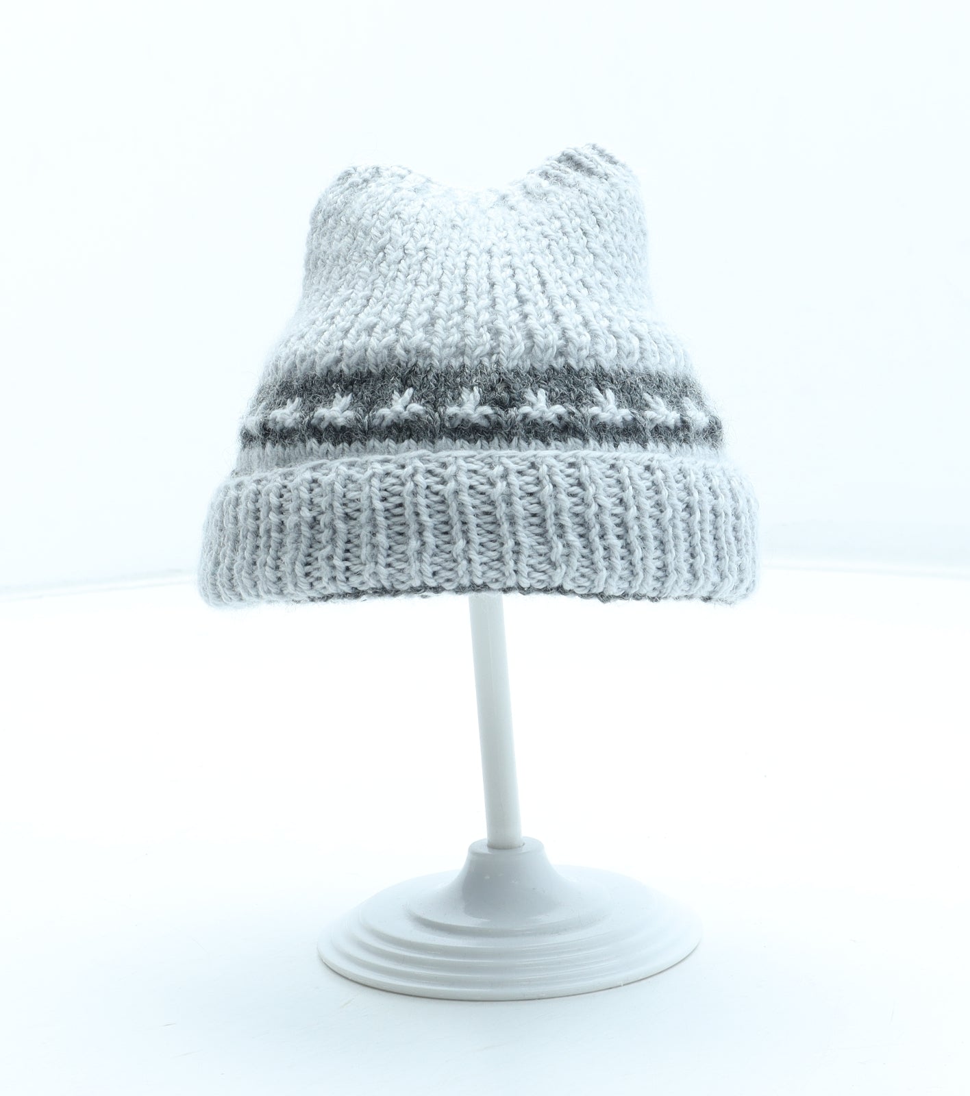 Preworn Boys Grey Fair Isle Acrylic Beanie One Size