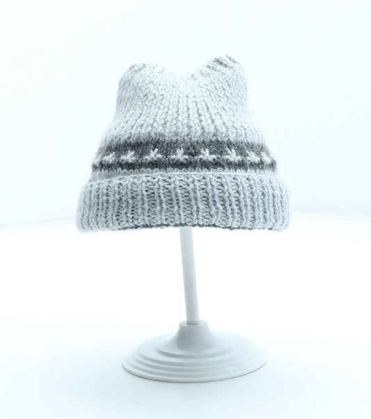 Preworn Boys Grey Fair Isle Acrylic Beanie One Size