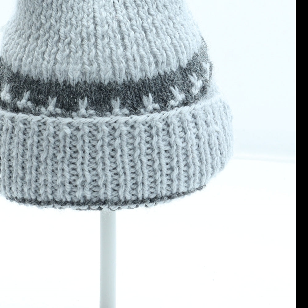 Preworn Boys Grey Fair Isle Acrylic Beanie One Size
